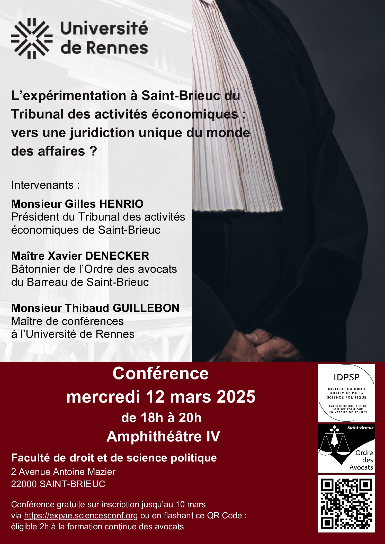 Conférence : « L’expérimentation à Saint-Brieuc du TAE vers une juridiction unique du monde des affaires ? »